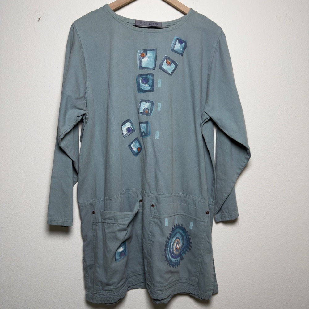 Blue Fish Women Cotton Tunic Top 1 Blue Hand Painted Lagenlook Art to Wear